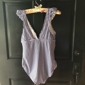 Long Torso ruffle gingham swimsuit